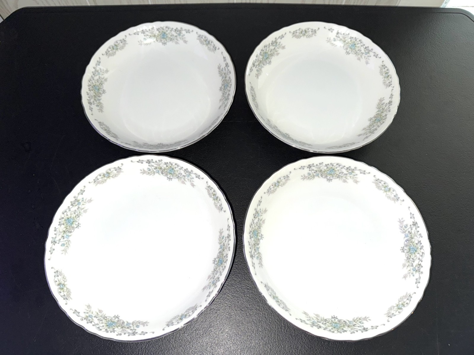 VINTAGE 4 pc NORLEANS THERESA JAPAN COUPE SOUP BOWL FINE CHINA PLATINUM 1964-