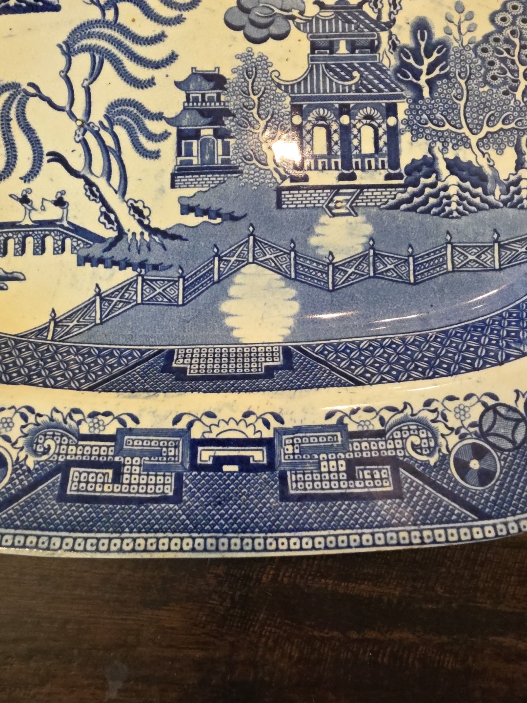 Blue Willow Oval 15.5 X 12.5In Oval Platter Very Old Plate imperfections