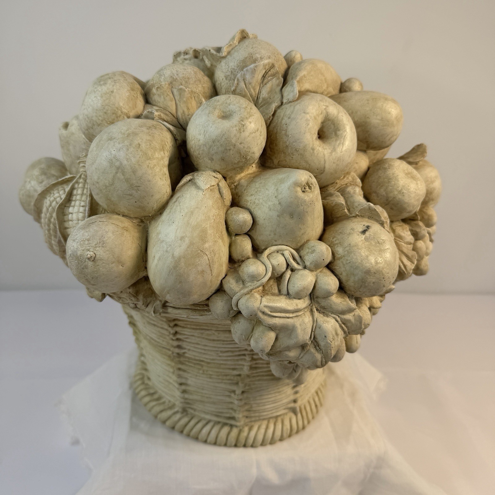 Large Resin Fruit & Flower Basket Centerpiece 12”H Off White Garden Boho Cottage