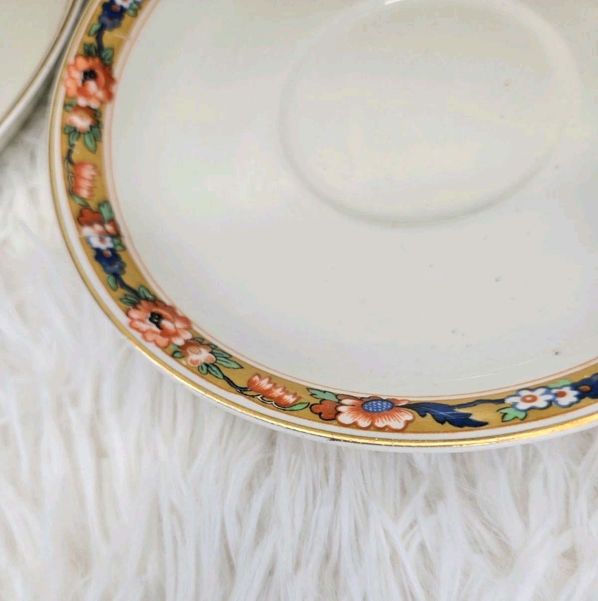 Set of 5 Vintage Johnson Bros England JB17 saucer plates rust blue floral gold