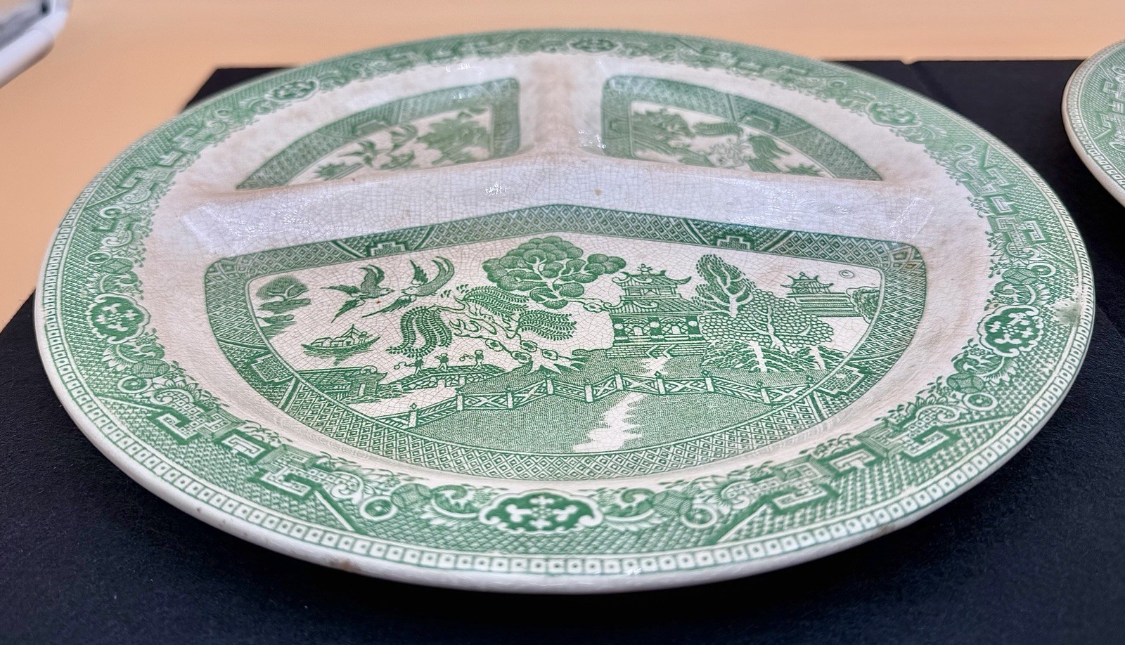 Vintage Romarco Ware Green Willow Divided Grill Plate 1950’s England (4 Pcs)