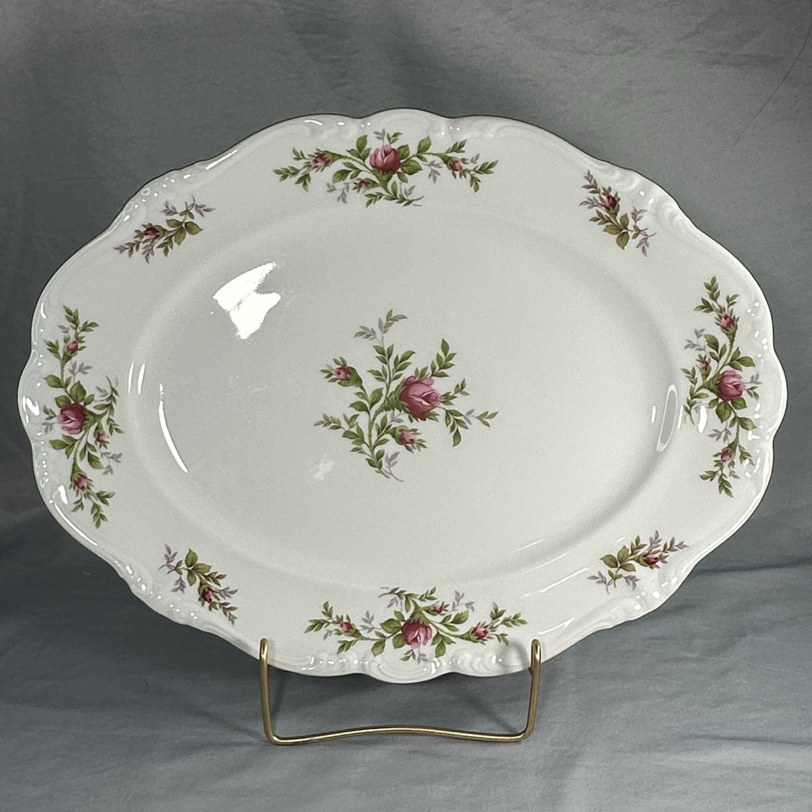 Johann Haviland Moss Rose Large Serving Platter 15”L Gold Trim Bavaria 1970’s