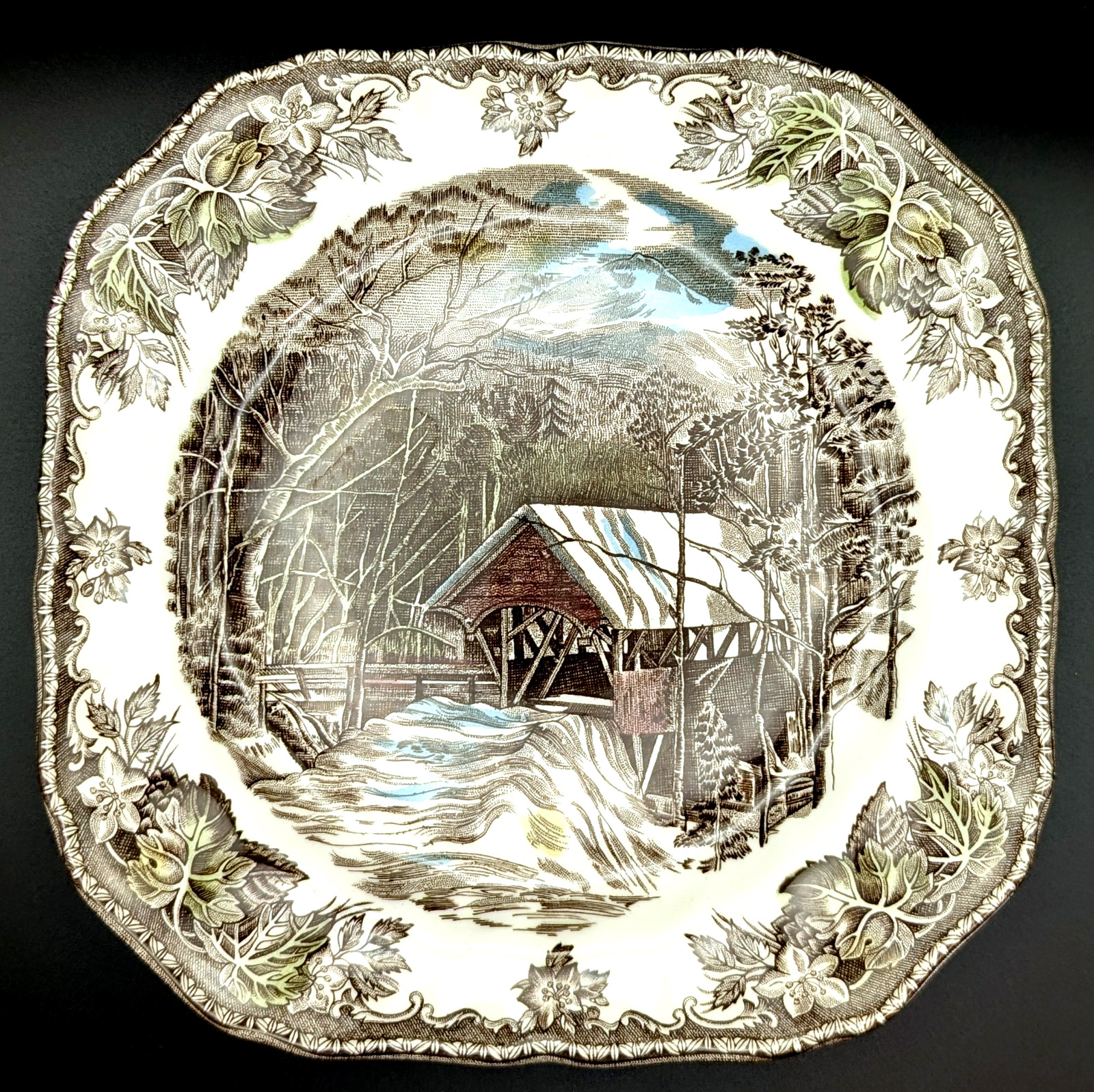 Johnson Brothers Friendly Village Covered Bridge Square Salad Plates 7 1/2″ 8 Pc