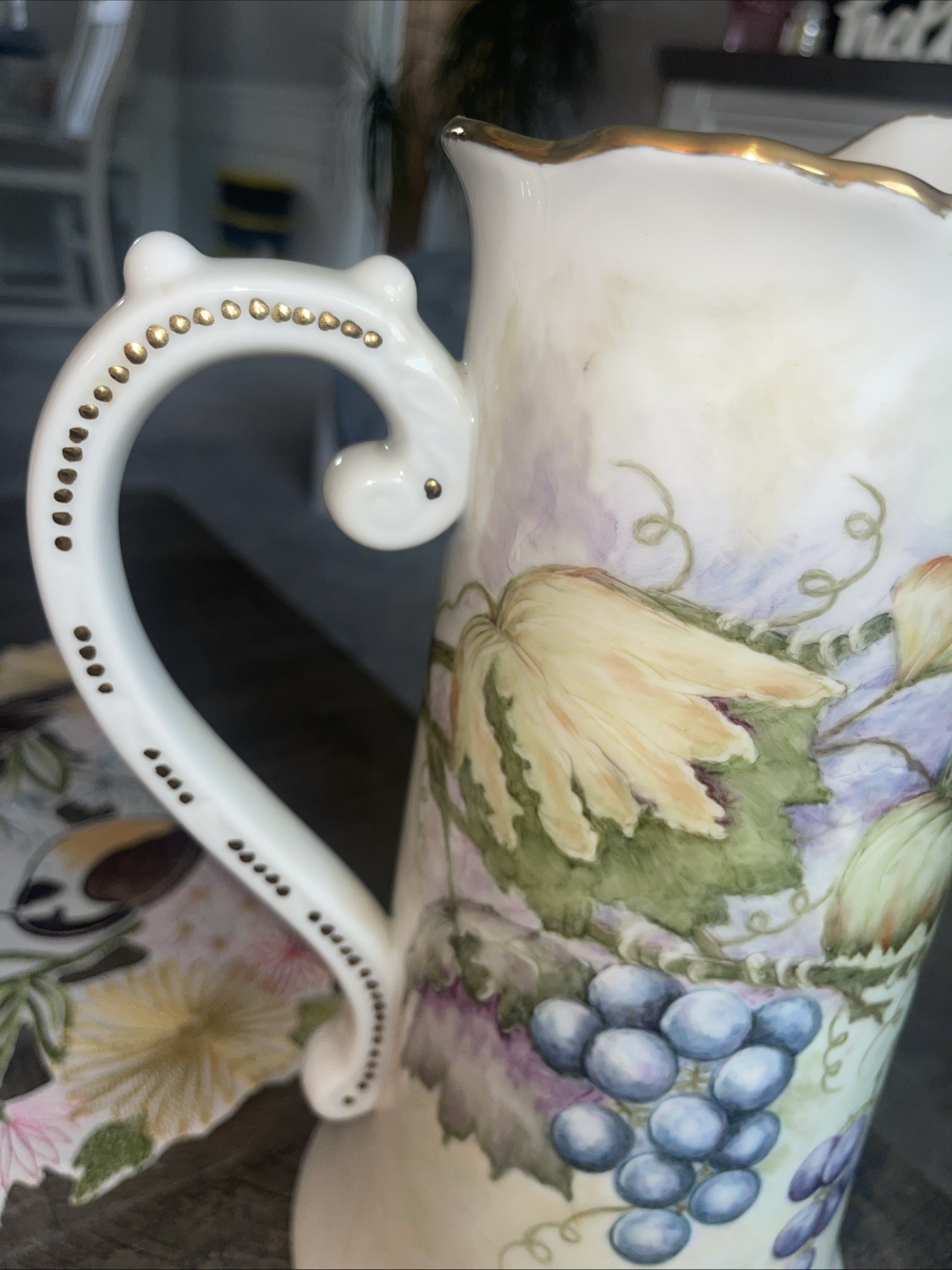 ANTIQUE LIMOGES GRAPE LEAF PITCHER SIGNED BY Shilling -mint