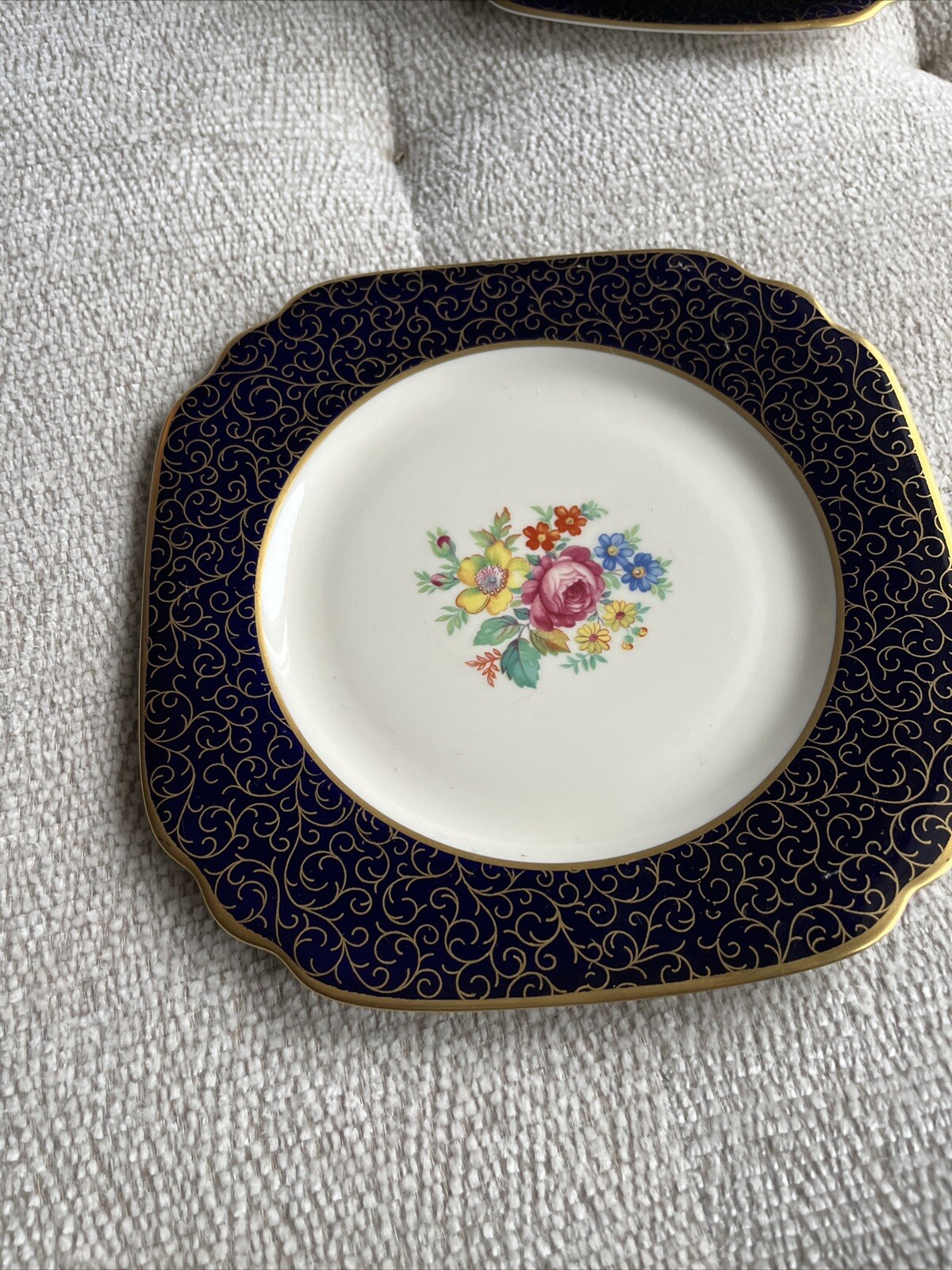 12 Old Ivory Syracuse Square Salad Plates 8-1/8″ Cobalt Blue Gold Encrusted. NEW
