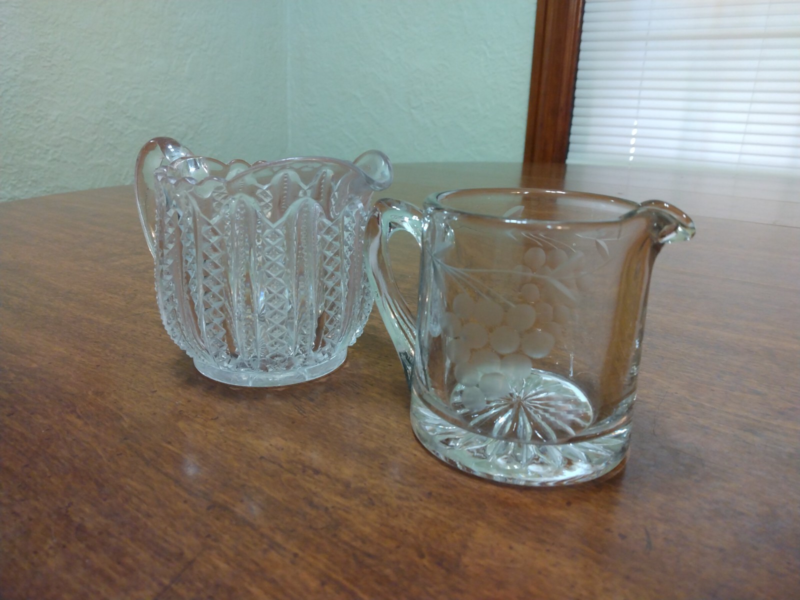 Vintage Diamond Cut Creamer & Grapevine Etched Creamer