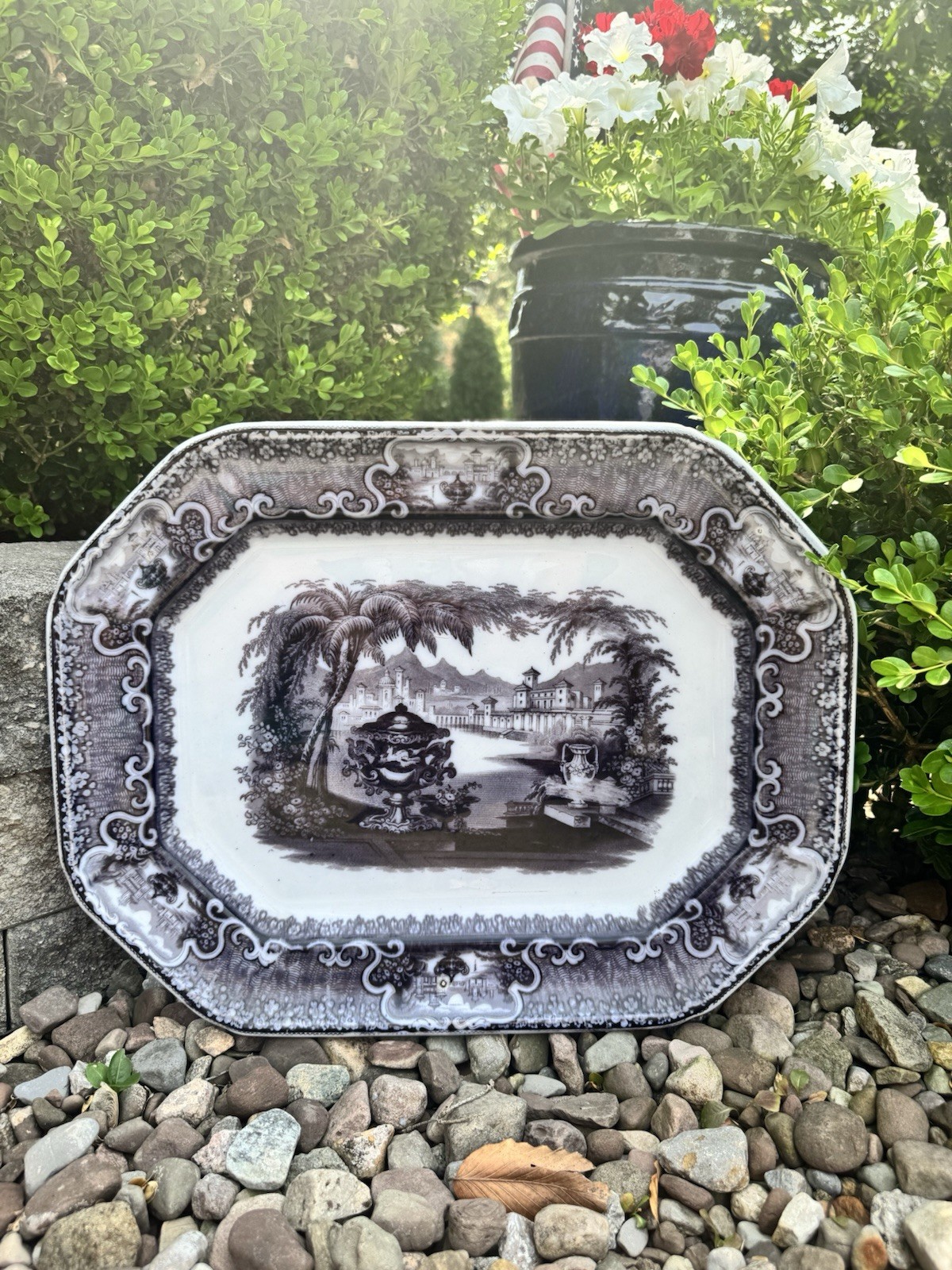 Antique Staffordshire Washington Vase Pattern Platter, P W & Co. (1834-1854)