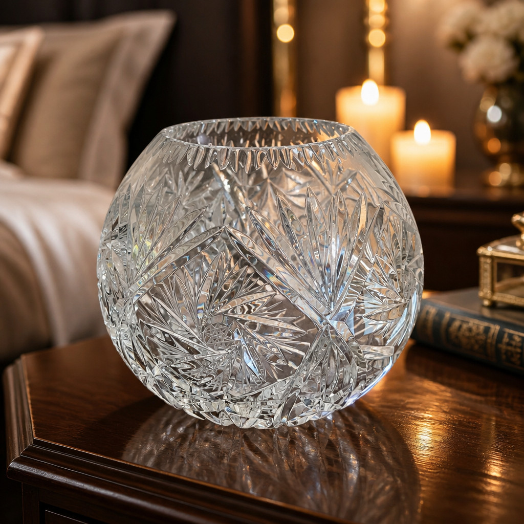 Vintage Cut Lead Crystal Rose Bowl