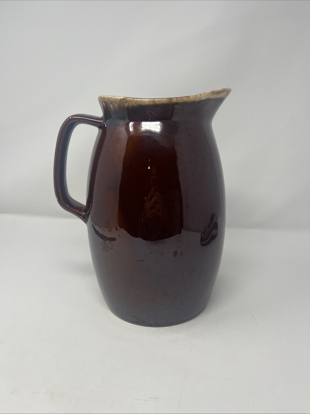 Vintage Hull Oven Proof Brown Drip Glaze Ceramic Pitcher USA Pottery 9″ MCM