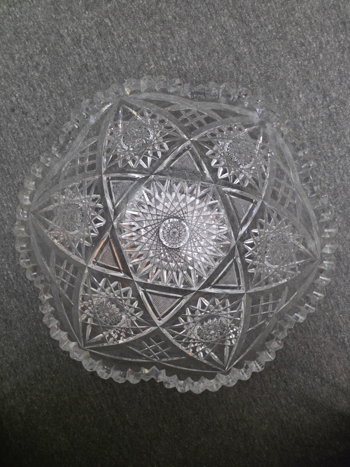 10” American Brilliant Period Cut Glass Bowl – Large Antique ABP Crystal Deep