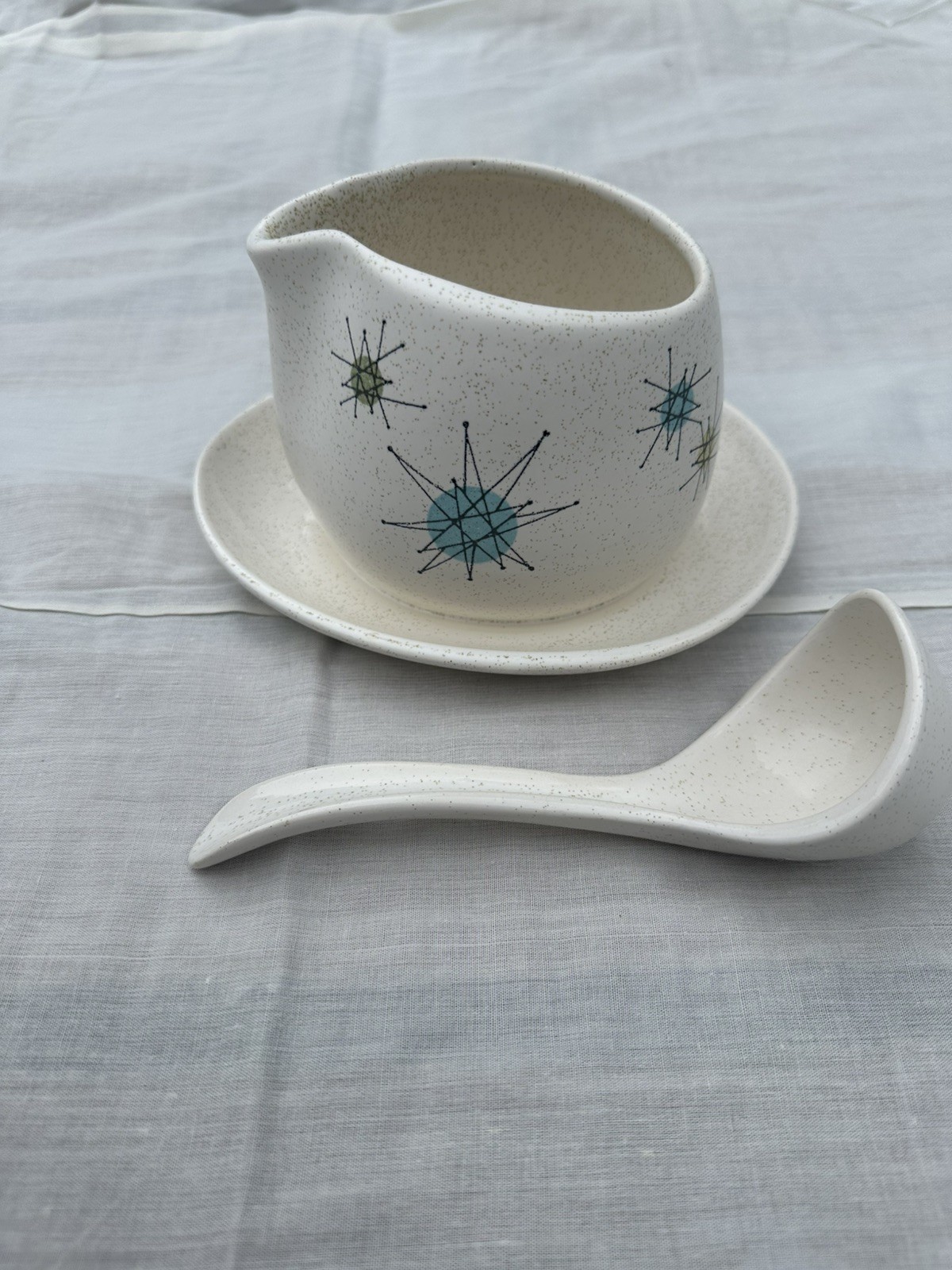 Franciscan Atomic Starburst Gravy Boat with Ladle Vintage Set Mid-Century MCM