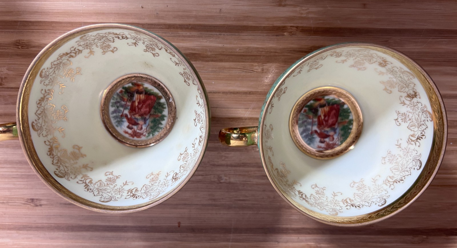 2 Victoria China Czechoslovakia Tea cups with 24K Gold Encrusted Trim -Vintage