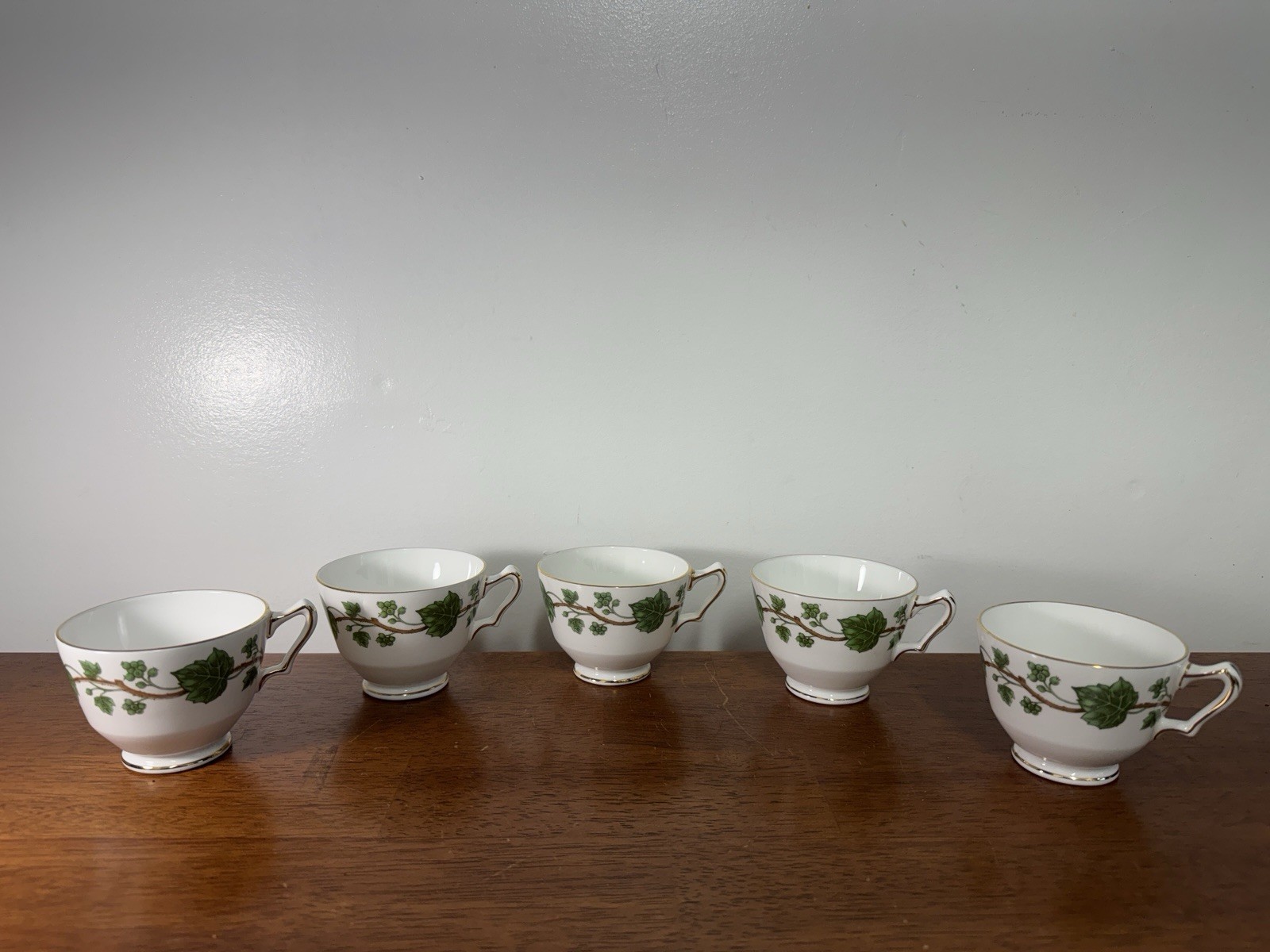 Vintage Crown Staffordshire Fine Bone China England Cup & Plates Green Ivy