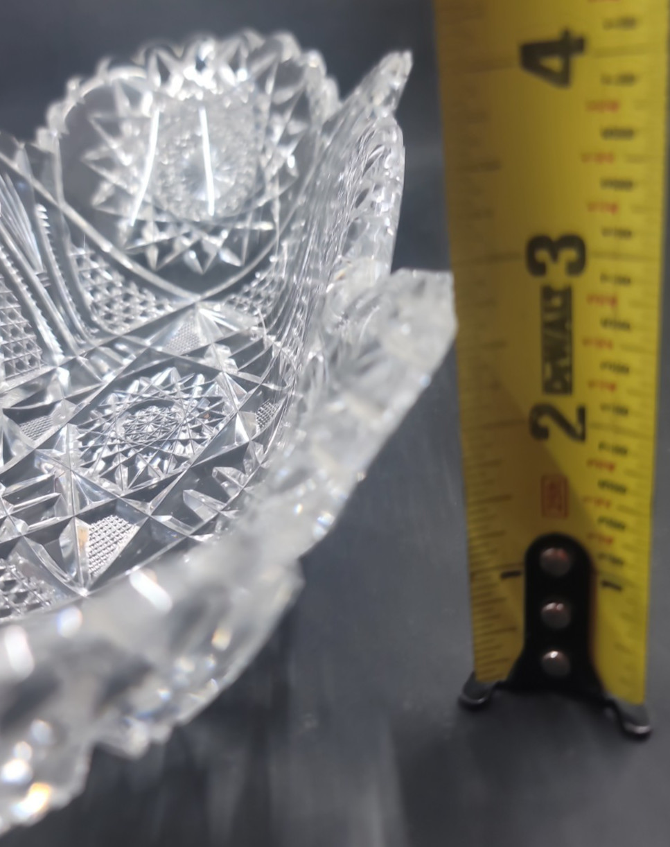 Antique American Brilliant Cut Glass Bowl Hobstar Sawtooth Crystal Centerpiece