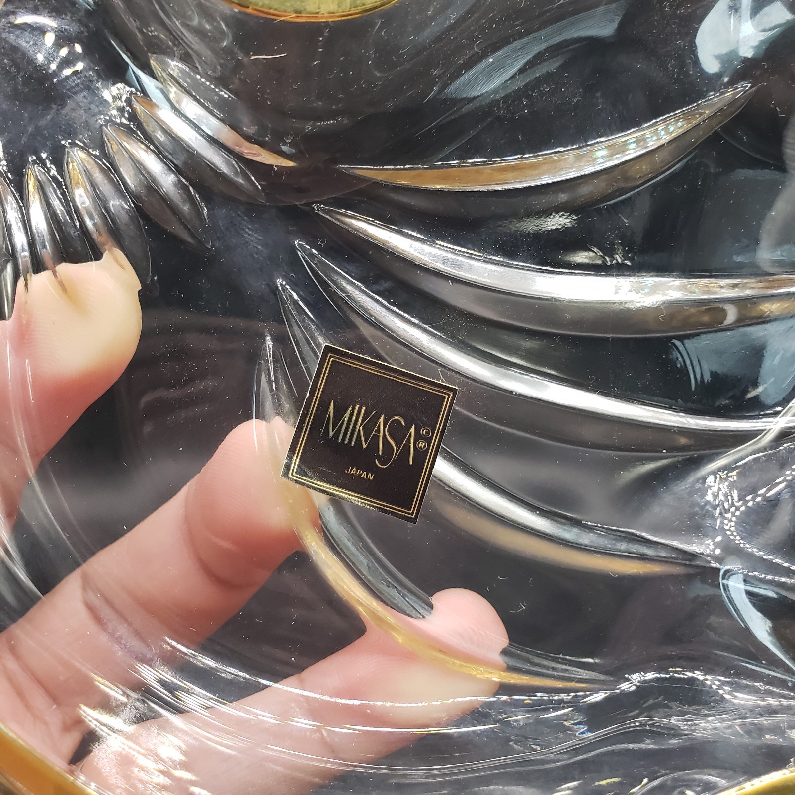 Vintage Mikasa Crystal Golden Dove Candy or Trinket Dish Gold Trim 6.5″ x 4.25″