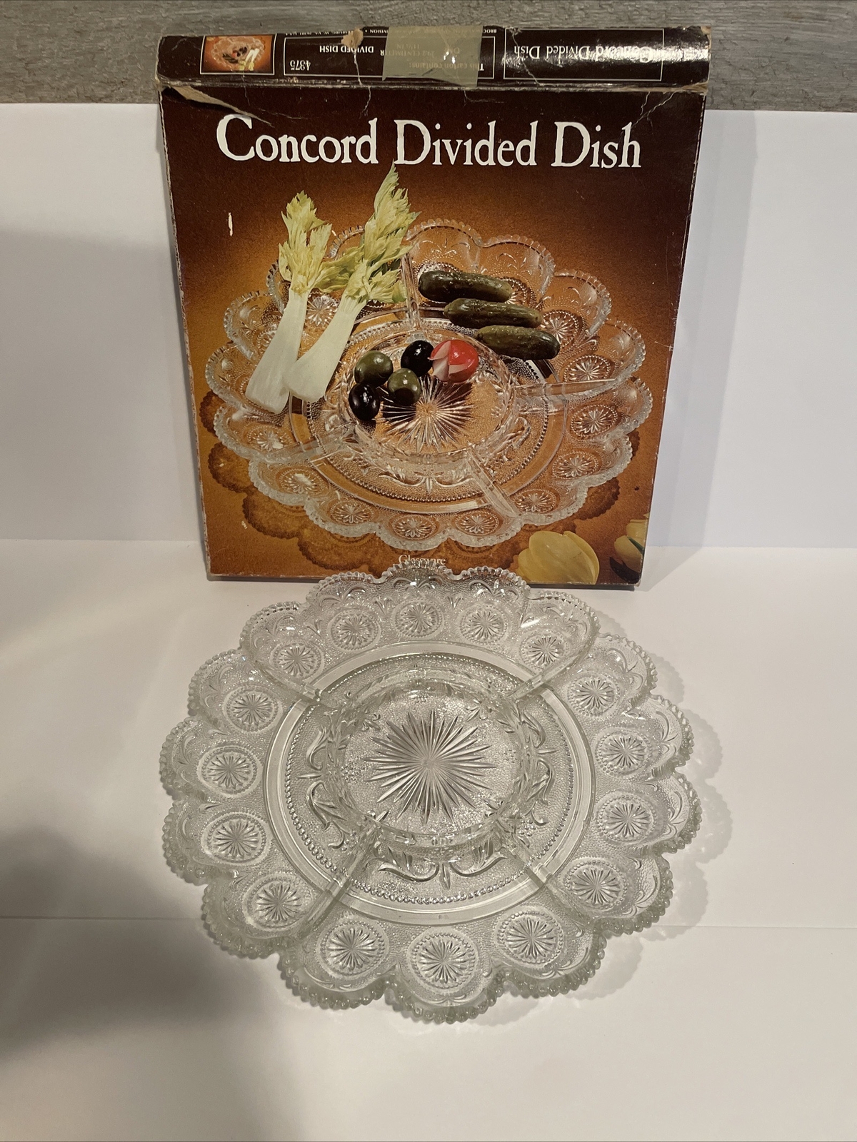 Vtg Brockway Glass American Concord Clear 5 Part Relish Tray Serving Dish