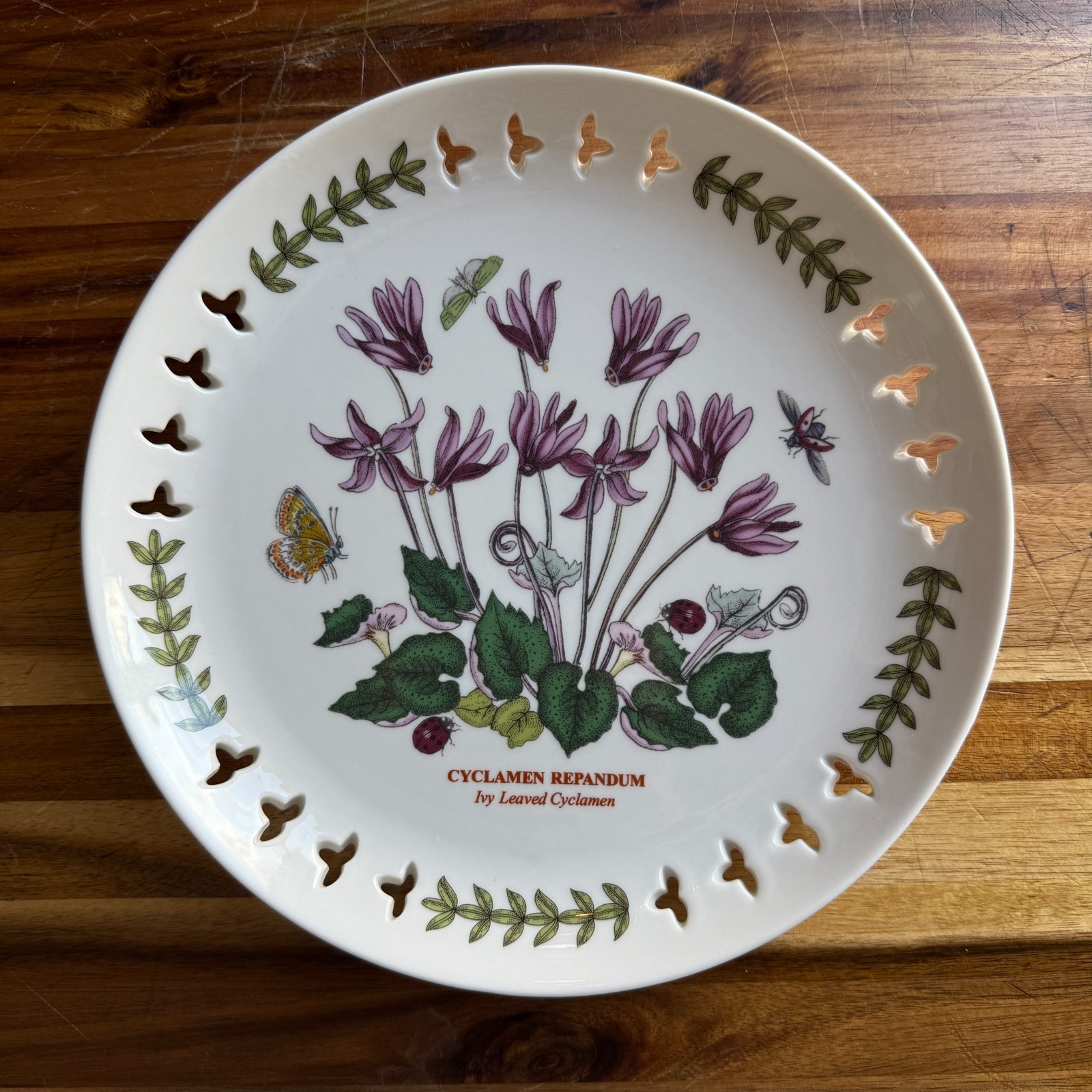 Botanic Garden by Portmeirion Rare Pierced Edge 8.5″ plate-Ivy Leaved Cyclamen