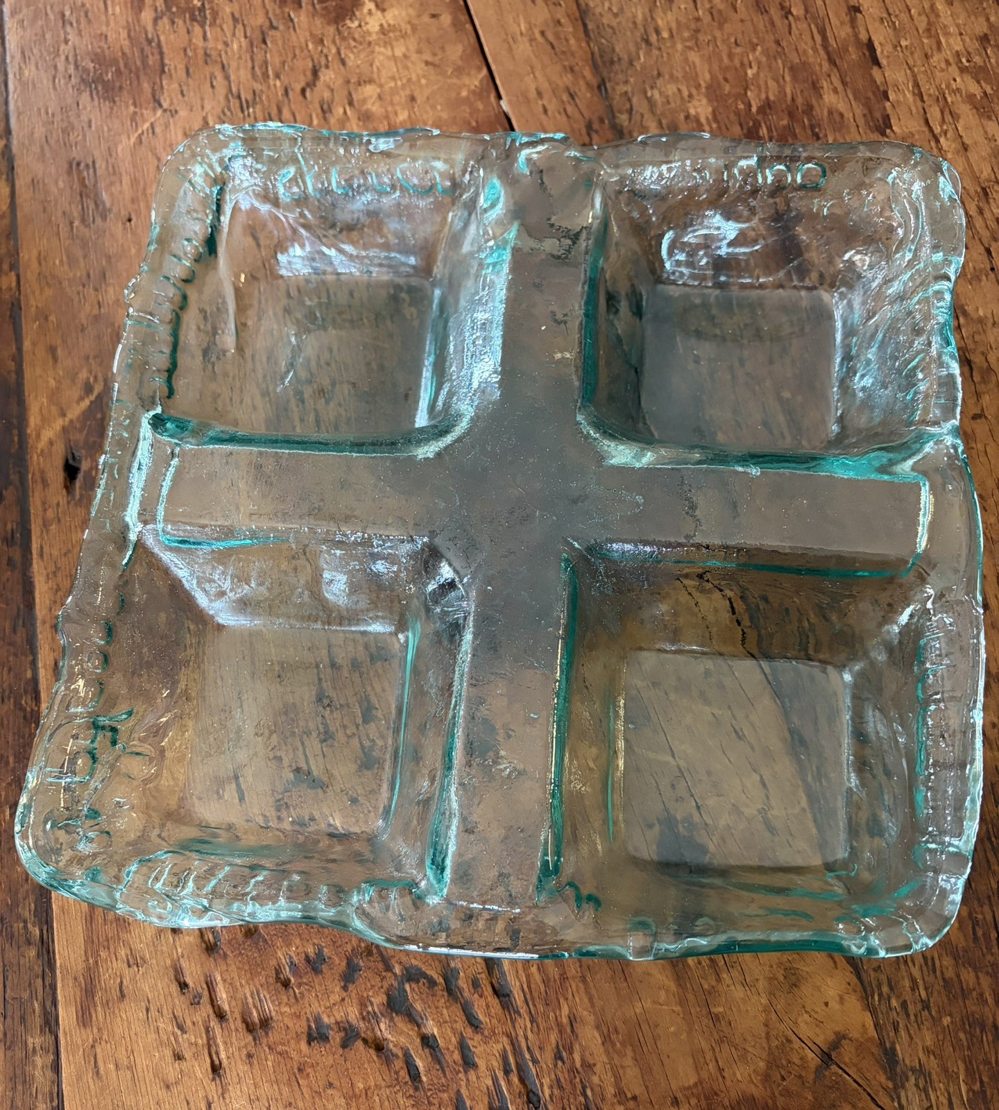 Recycled glass, 4 Part Divided Dish Relish Tray Home Decor sea green blue
