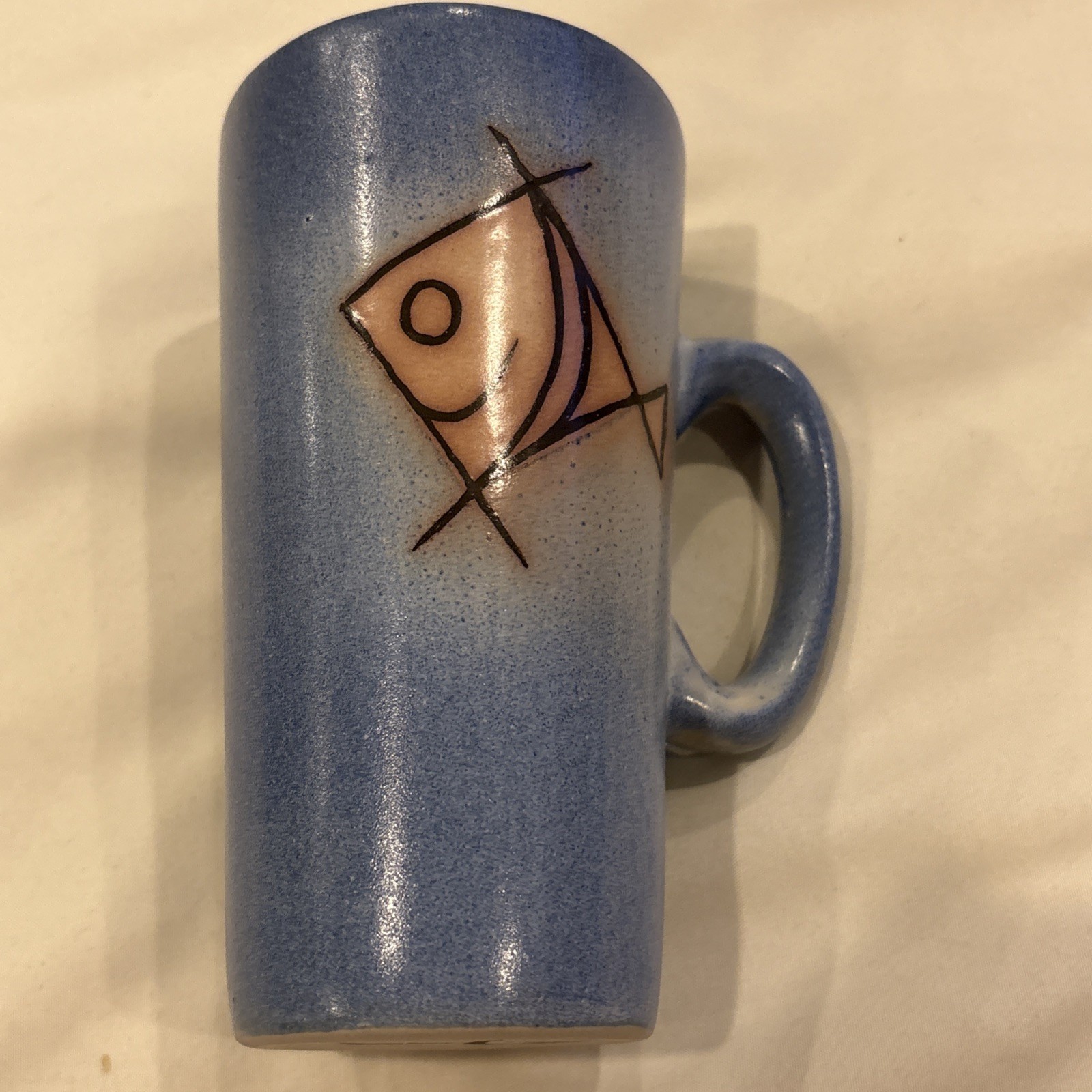 Studio Art Pottery Signed Blue Fish Coffee Tea Mug Handmade 5.7” Tall