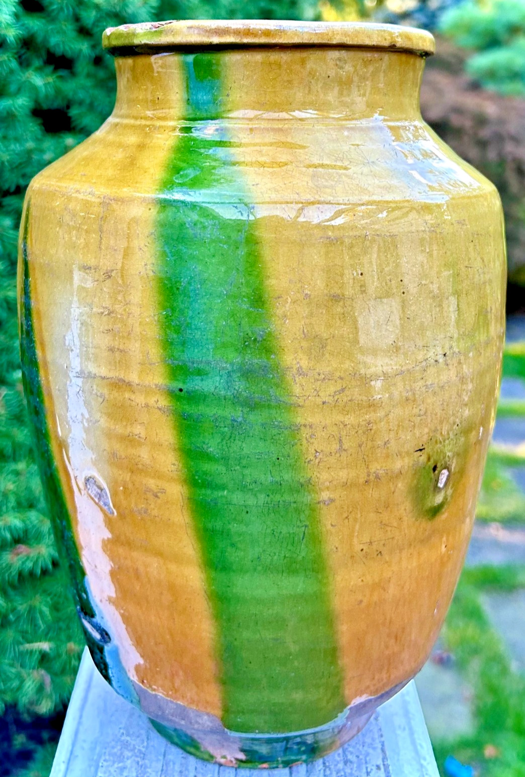 FRENCH ANTIQUE CONFIT TERRA COTTA CERAMIC POTTERY GARDEN PEDESTAL WATER BATH