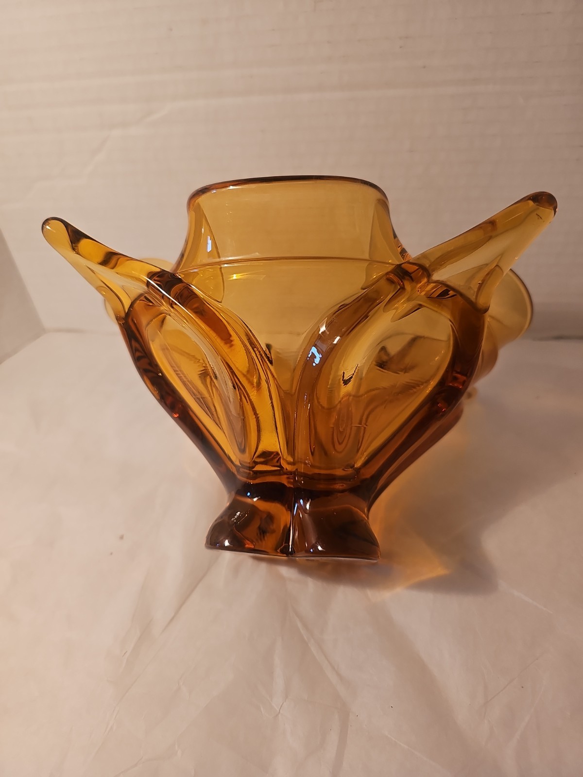 Viking Amber Chalet Four Point Ruffled Art Glass Bowl Dish Tray Vintage 9.25 In