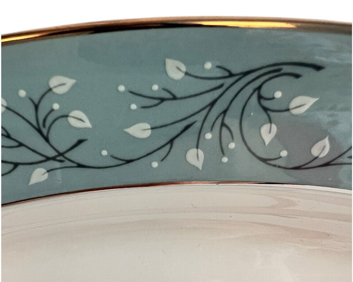Syracuse Minuet Fine China 8″ Salad Plate White w Blue Leaves Vines Platinum Rim