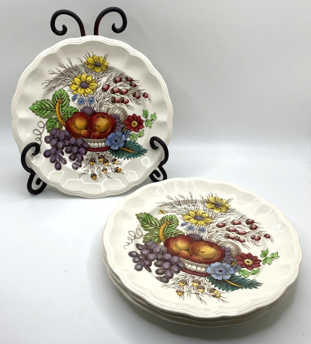 Vtg Spode Copeland England Reynolds 2188 Fruit & Flowers 7 7/8″ Plates Set of 4