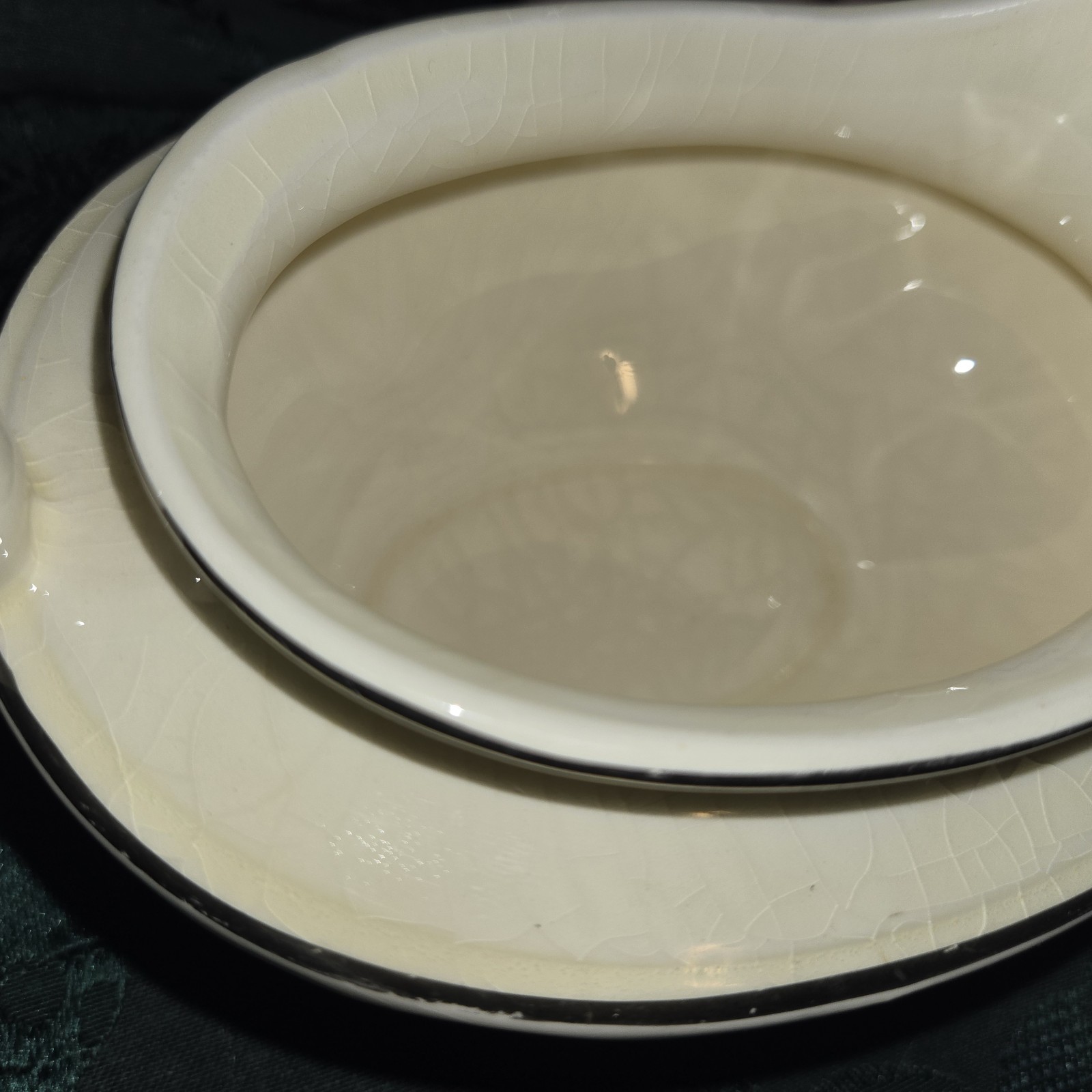 Homer Laughlin Marigold Pattern Gravy Boat with Platinum Trim