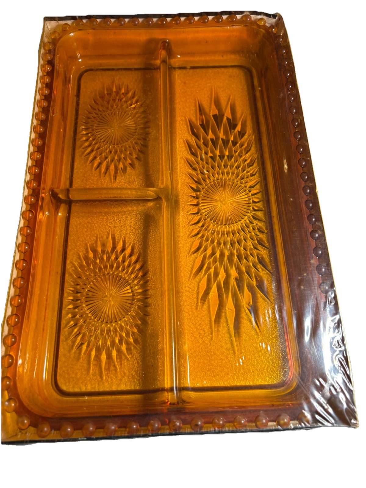 Jeannette Glass Amber Divided Tray Crystal Classics 3612 Original Box~NOS