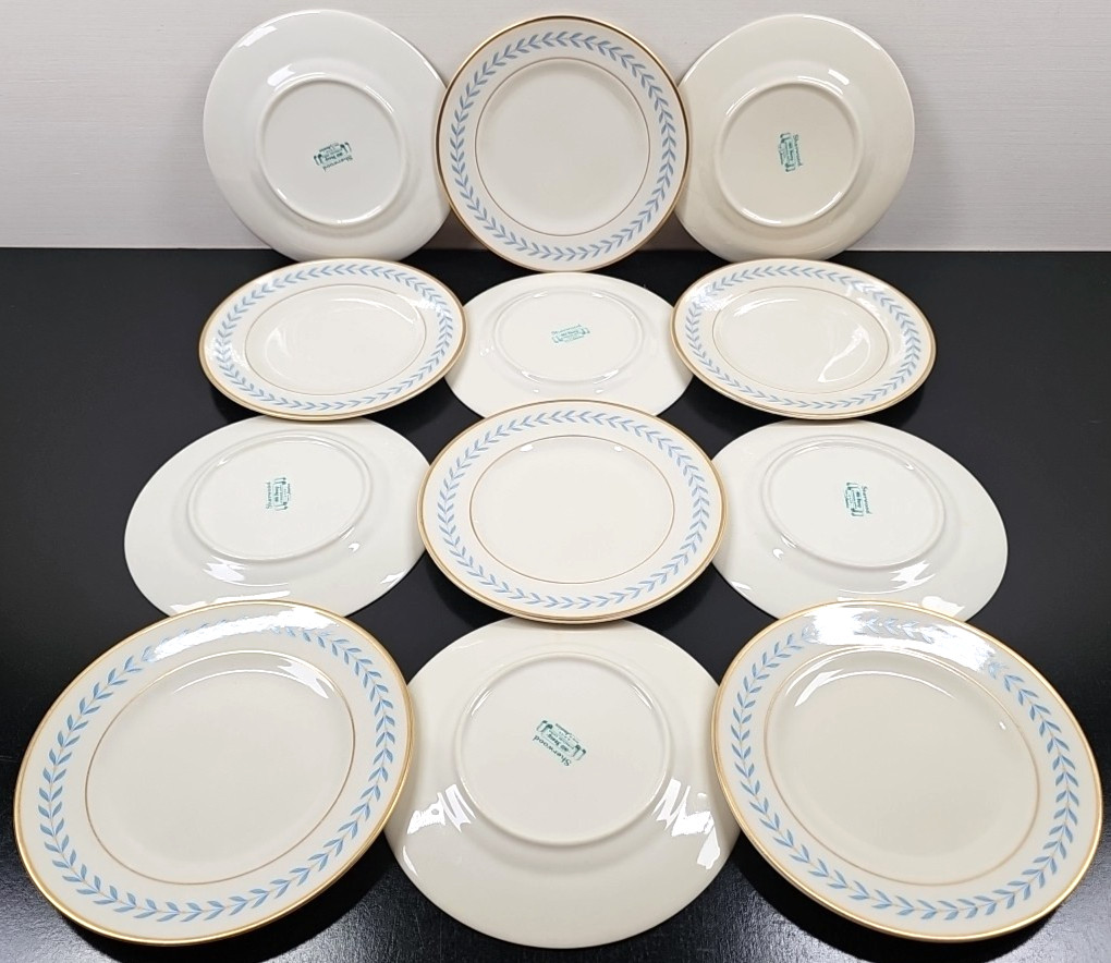 12 Syracuse China Sherwood Bread Plate Set Vintage Old Ivory Blue Laurel MCM Lot