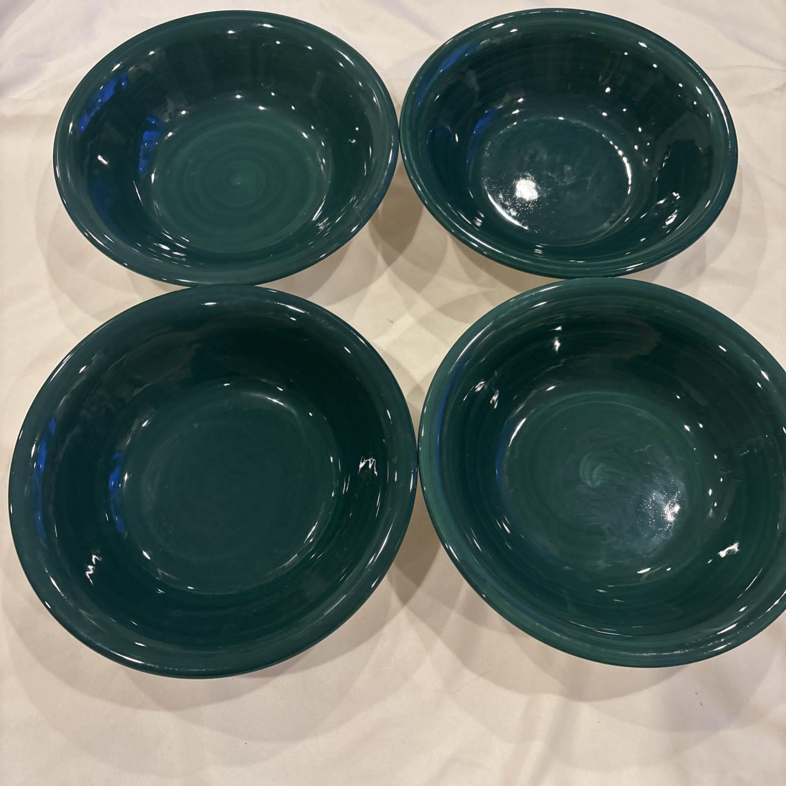 Set 4 Of Furio Green Swirl Dark Green Bowls Made In Italy White Exterior 8”