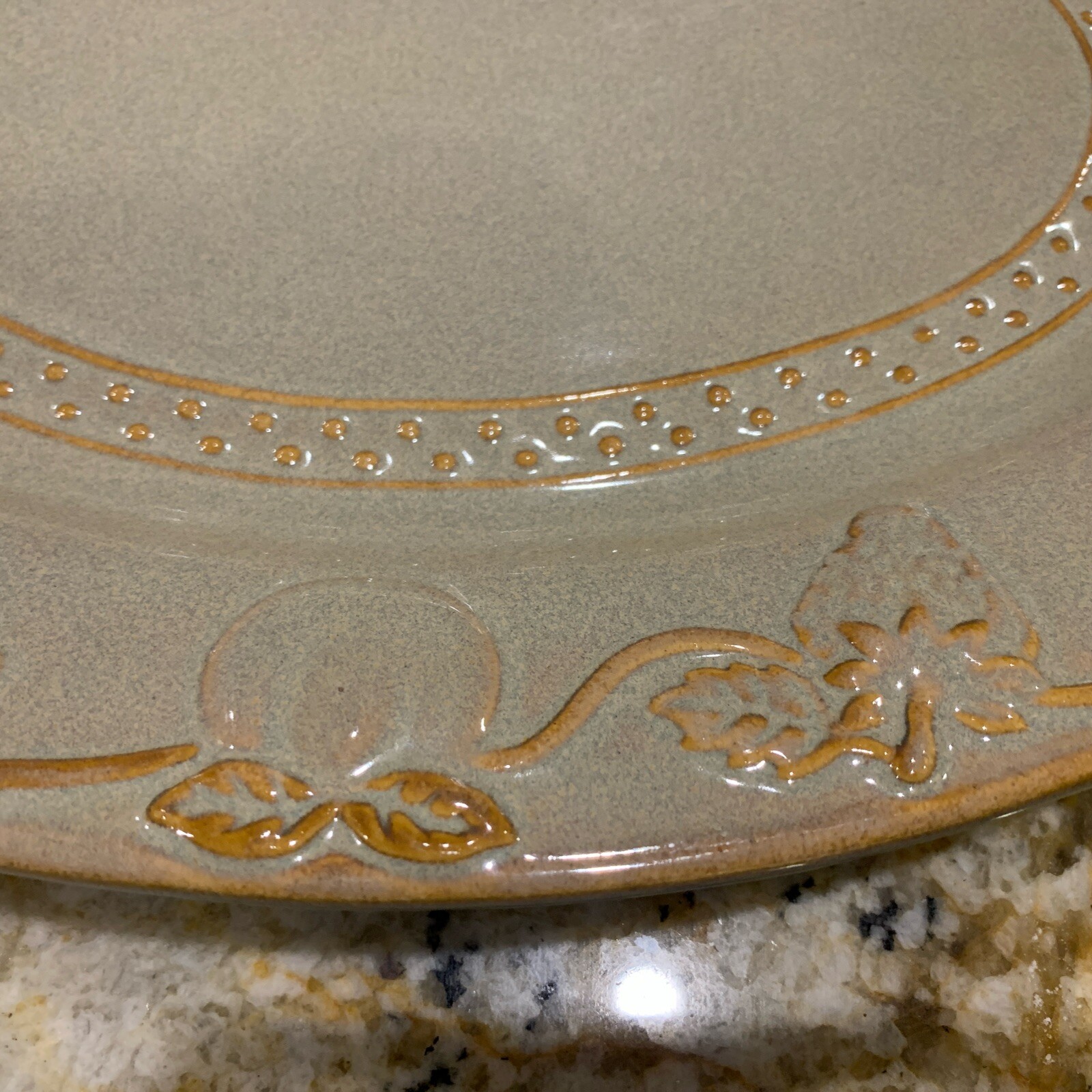 Vintage Stoneware Platter Large Oval Heavy Beige Fruit Embossed 14×11