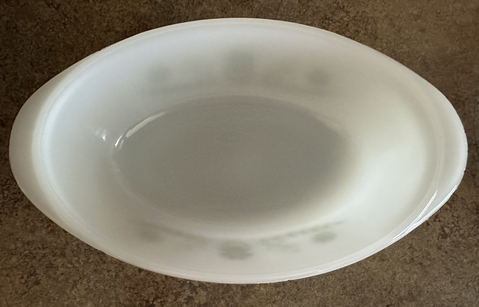 Vintage Glasbake Casserole Dish J235 ~ 1 QT Green Daisy Milk Glass Oval With Lid