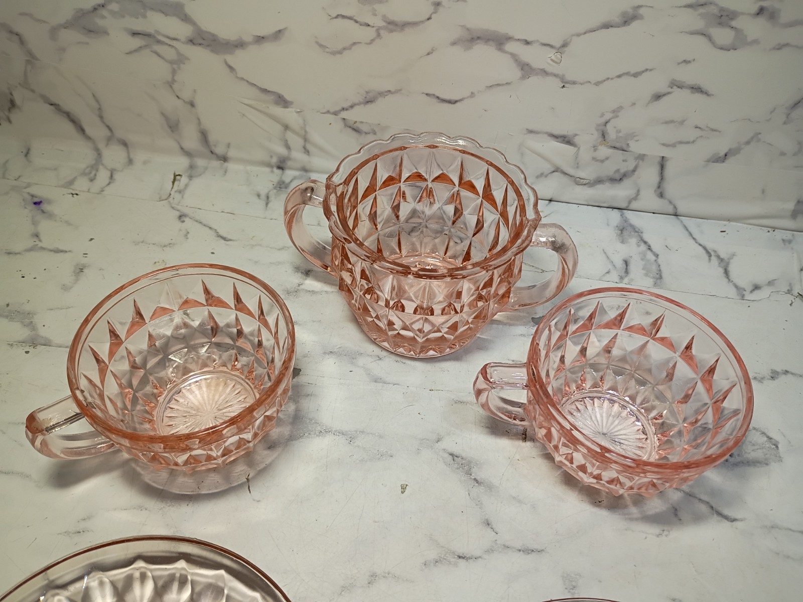 Jeannette Windsor Diamond Pink Depression Glass Lot Of 21 Vtg