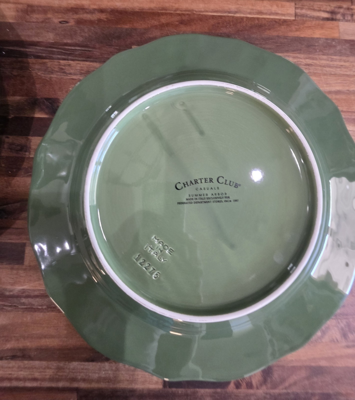 4 Green Leaf Majolica Charger Plates Italy Ceramic Italian 1997 Summer Arbor