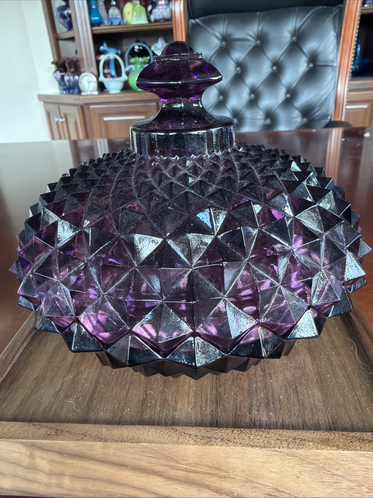 Vintage Westmoreland Glass Amethyst/Purple Sawtooth Covered Candy Dish Signed