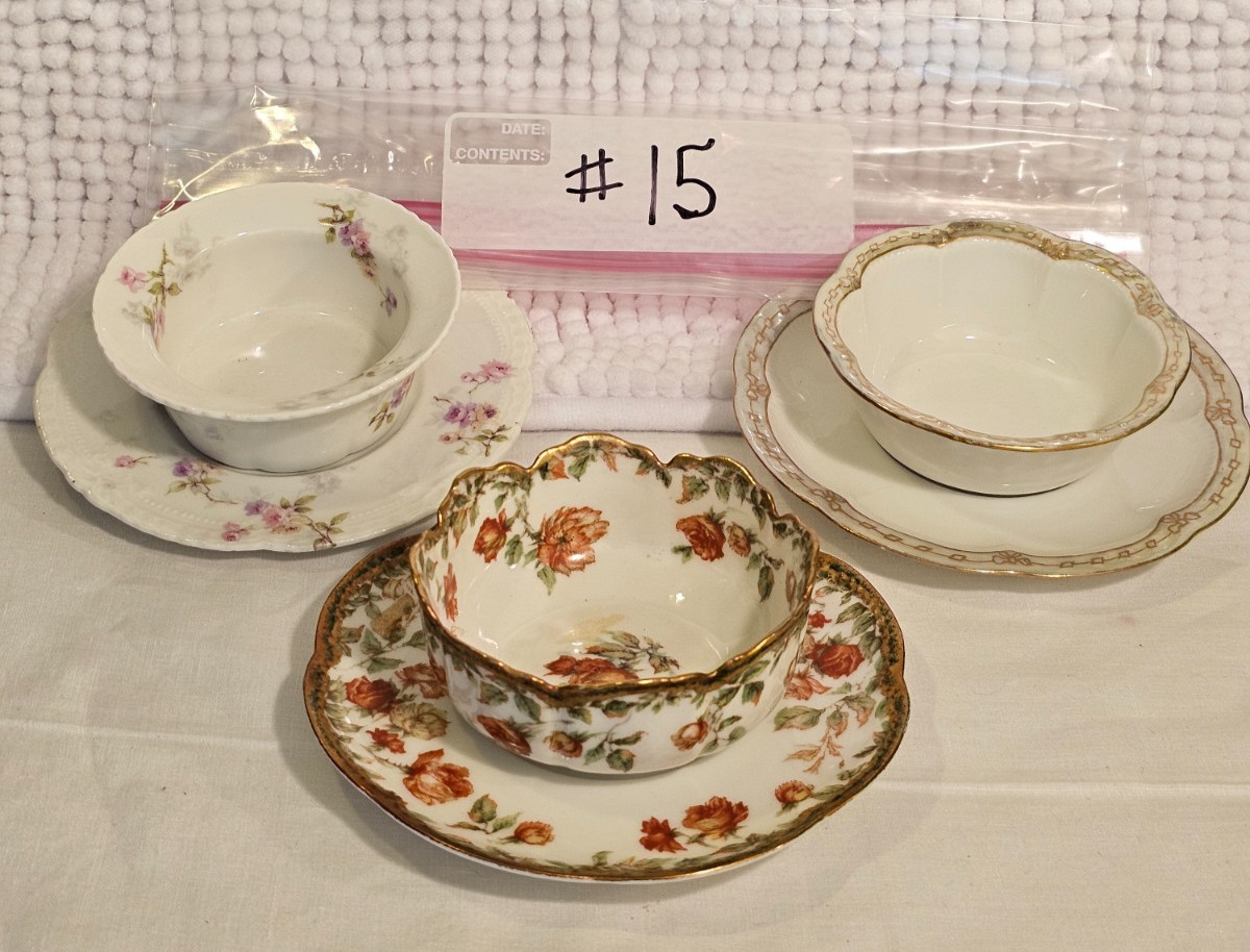 Ramekins, vintage china, set of three (3), Haviland sampler trio