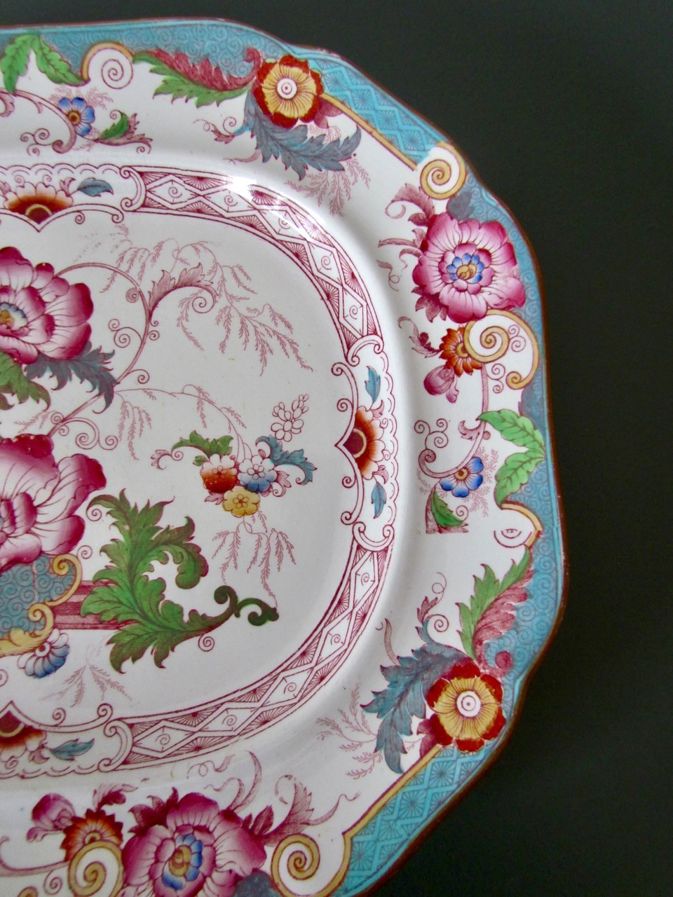 Antique Cauldon Large Platter Bentinck Turquoise Floral Transferware England