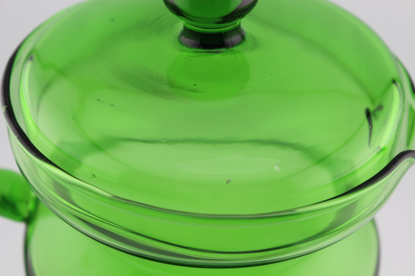 Hand-Blown Glass Drink Pitcher w/ Lid Forest Green MCM Applied Handle 9 3/8″ H