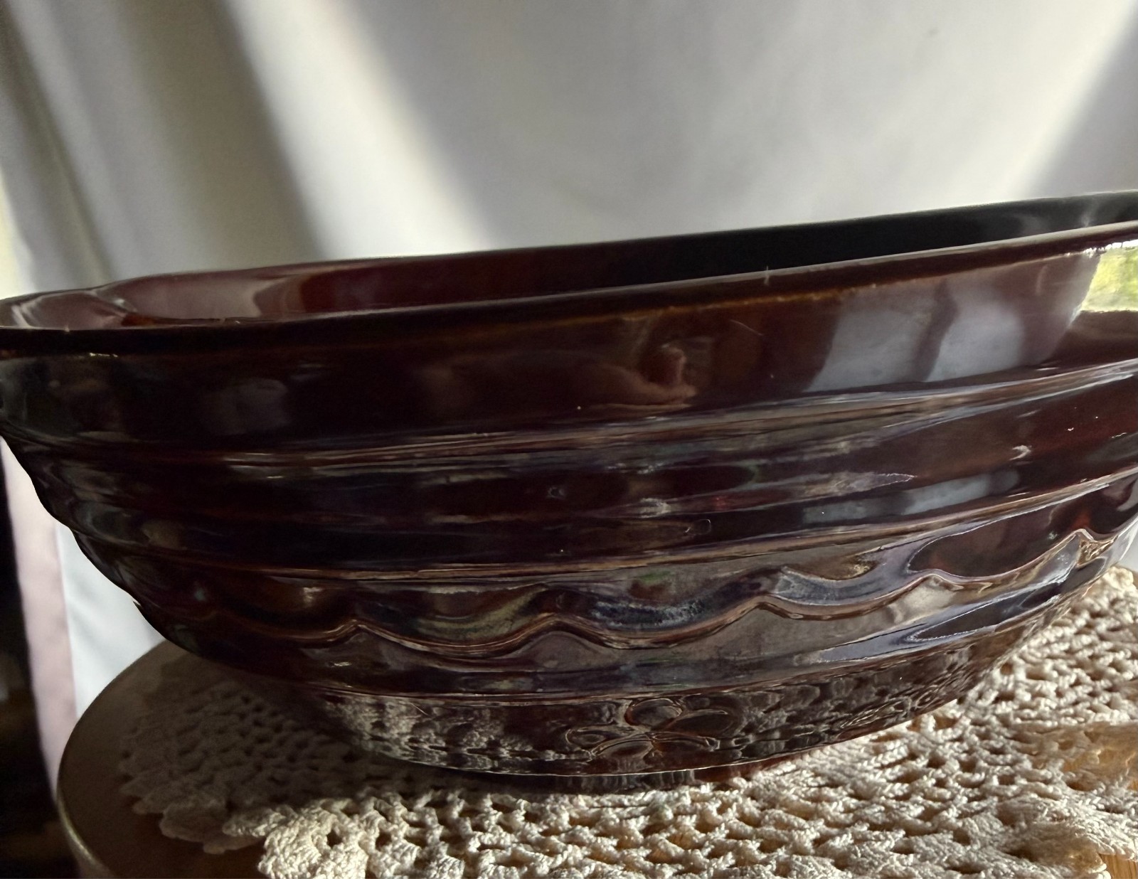 Vintage MARCREST Stoneware Daisy Dot Divided Serving Bowl Sectional Dish brown