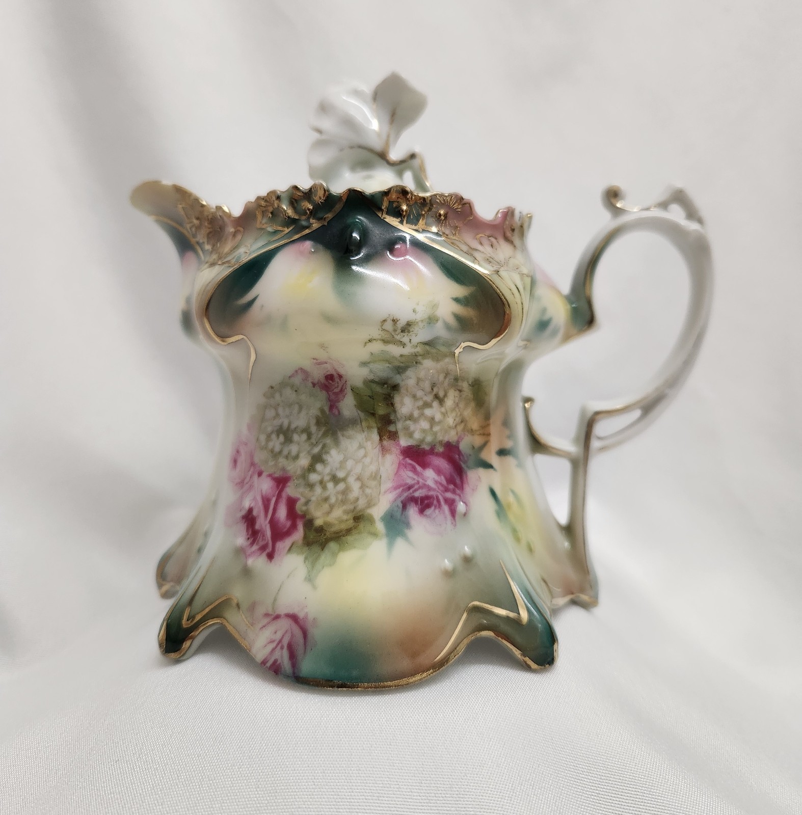 RS Prussia Antique Porcelain Small Teapot Floral Pattern With Lid