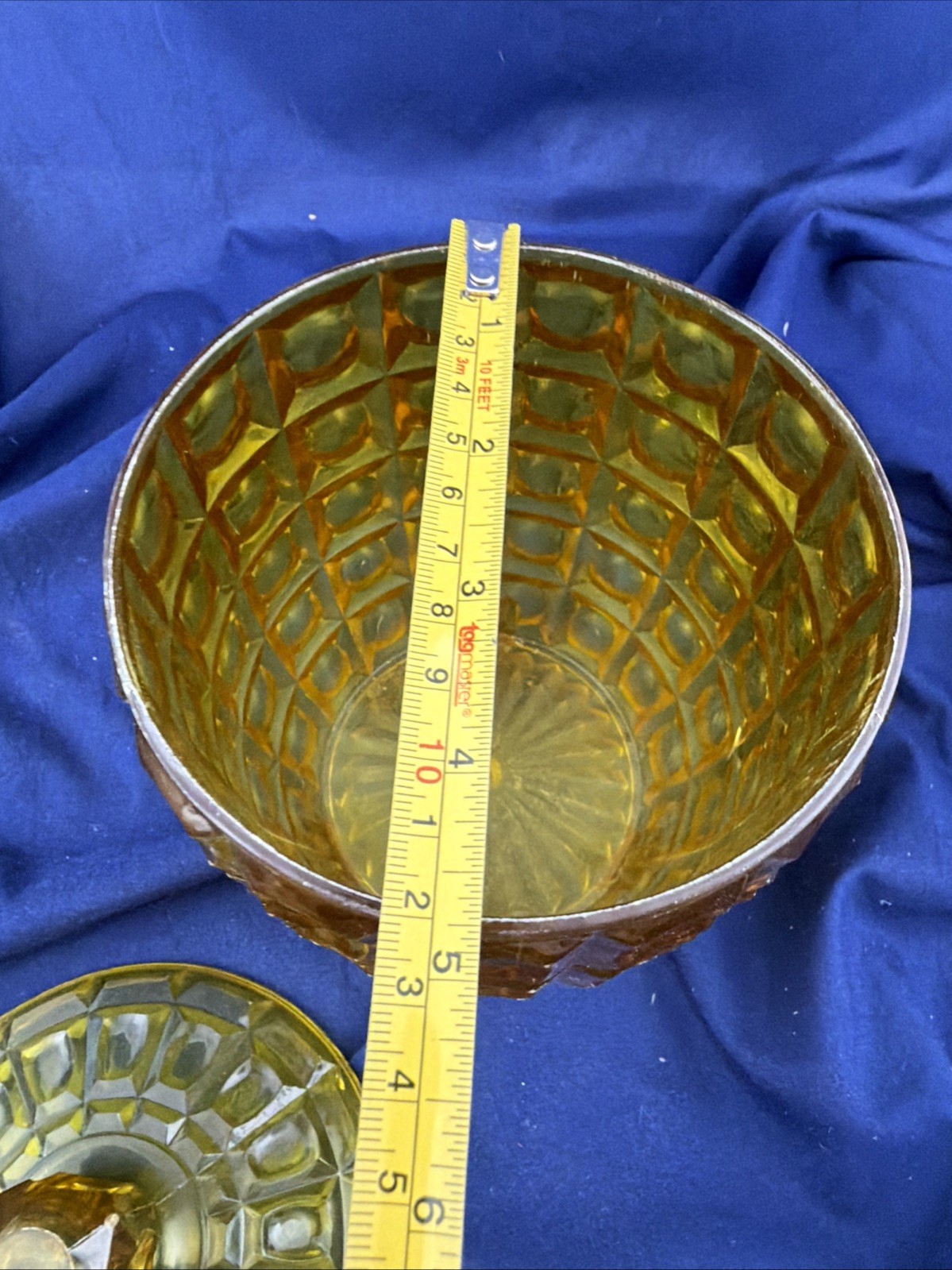 Rageline Yellow Pattern Plastic Candy Dish with lid: Vintage Style Server 8.5″