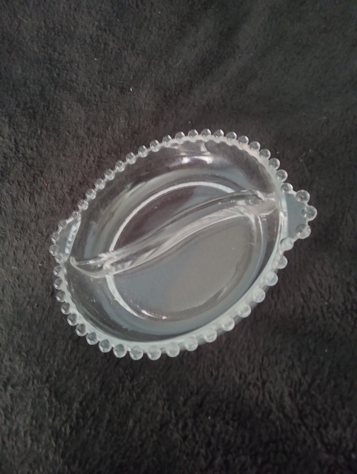 Vintage Clear Glass Beaded Edge Divided Relish Dish Serving Tray Candy Nut Bowl
