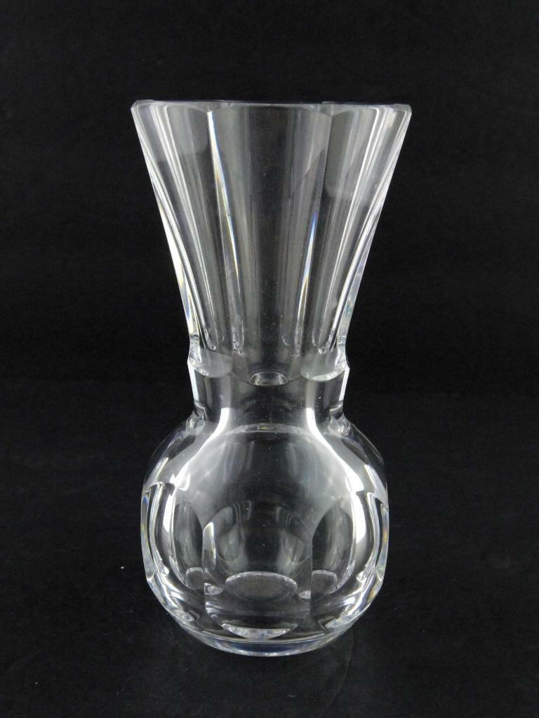Signed Art Glass Vase Paneled Design Unknown Artist Clear Crystal