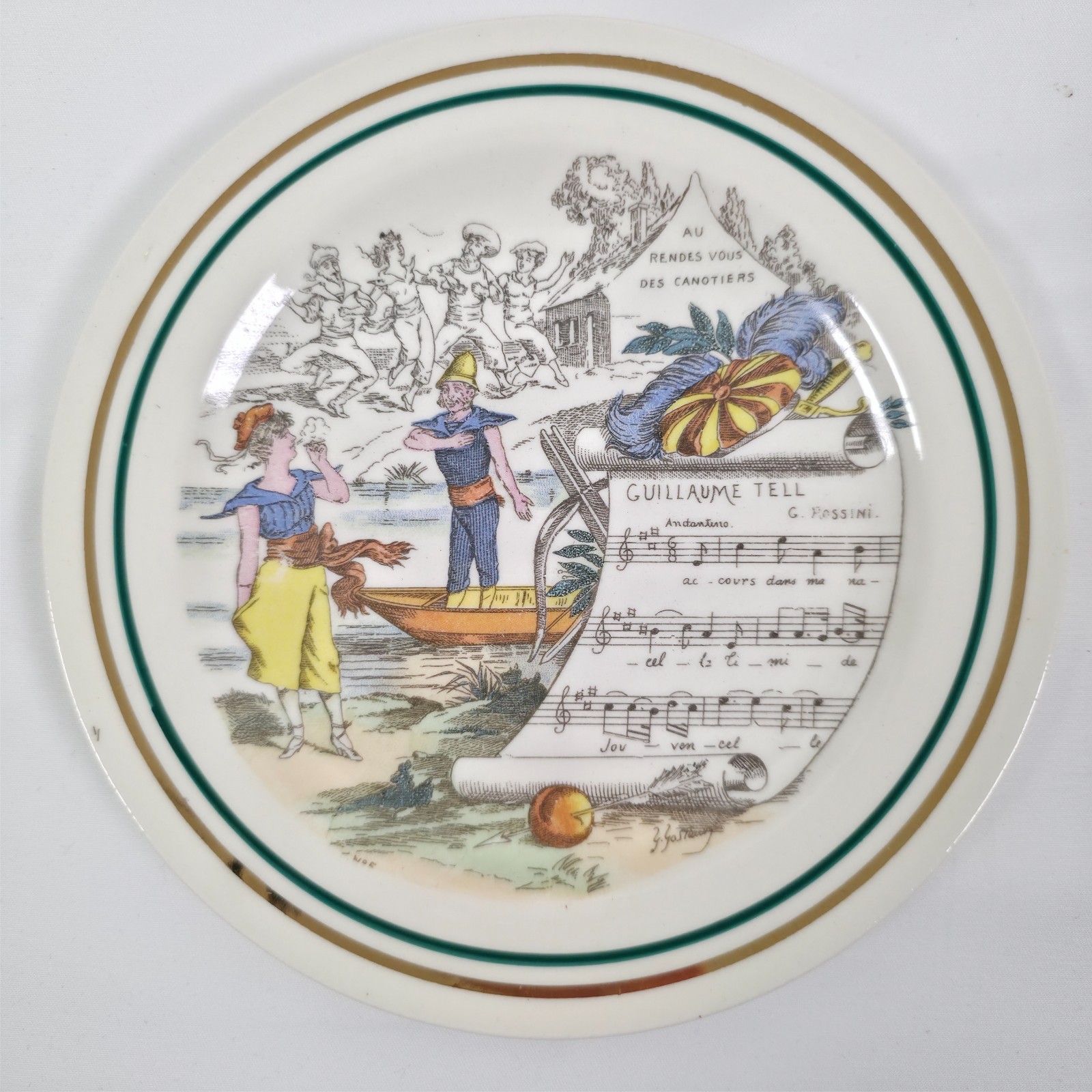 Set of 6 PV Parry Vieille French Opera Transferware Plates Hand Colored