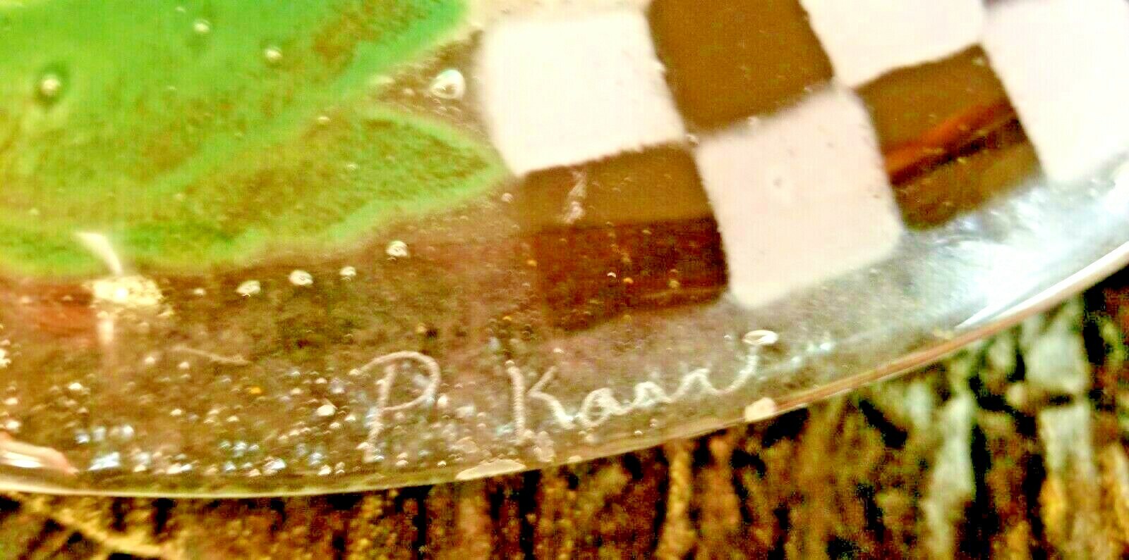 VTG PEGGY KARR HARVEST VEGGIES FUSED STUDIO ART GLASS COLORFUL PLATE PKG USA