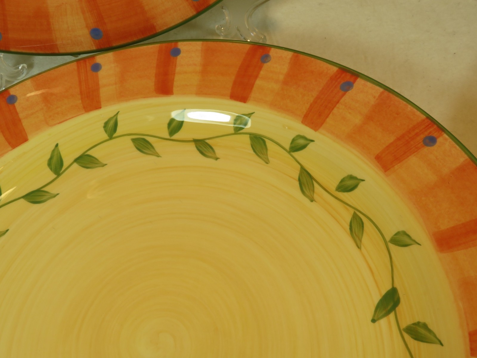 4 Pfaltzgraff Napoli Dinner Plates 11 3/4 inches Orange Border Yellow Center EUC
