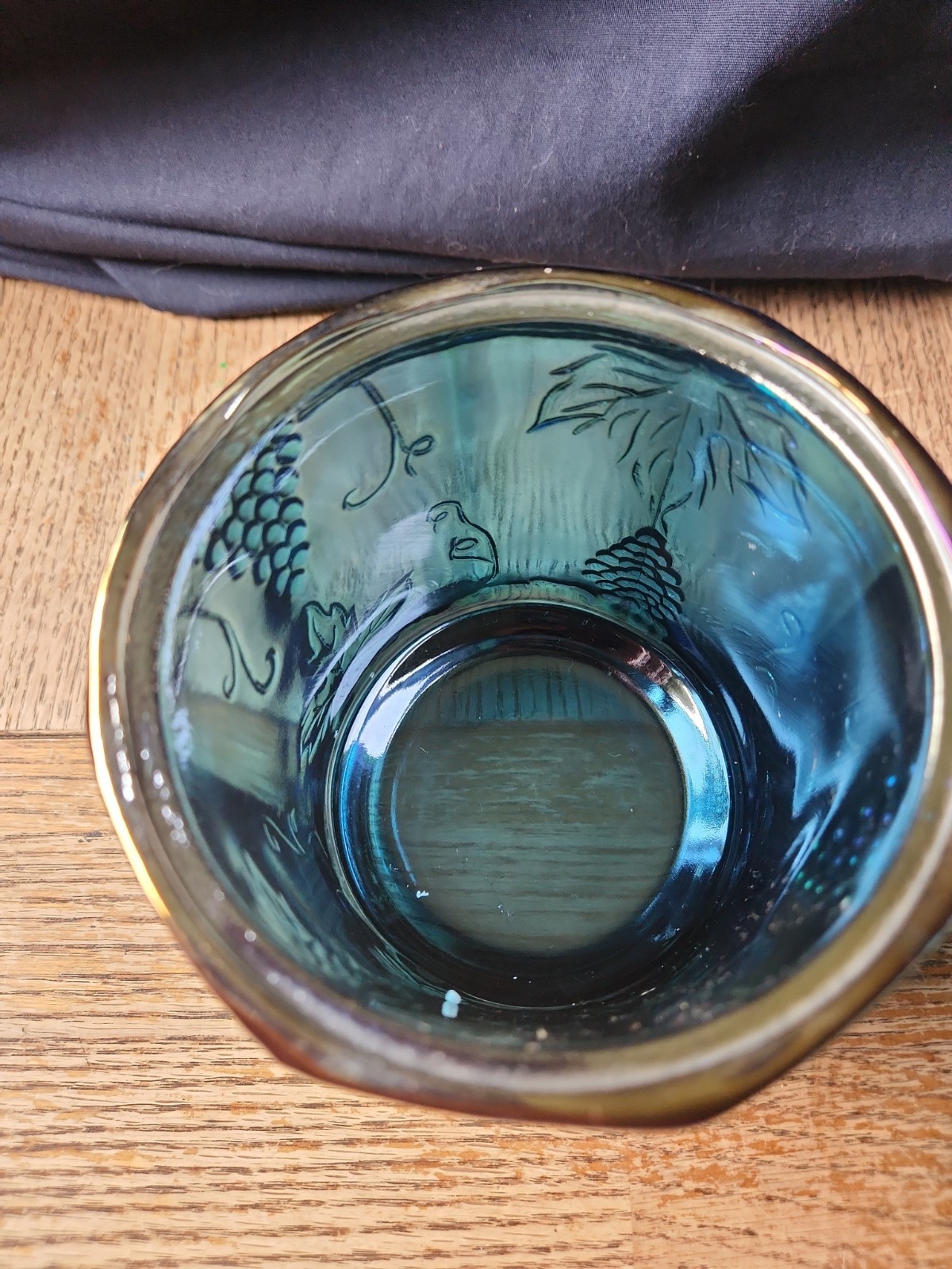 Indiana Blue Grape Harvest Carnival Glass Candy Dish Canister Iridescent W/lid