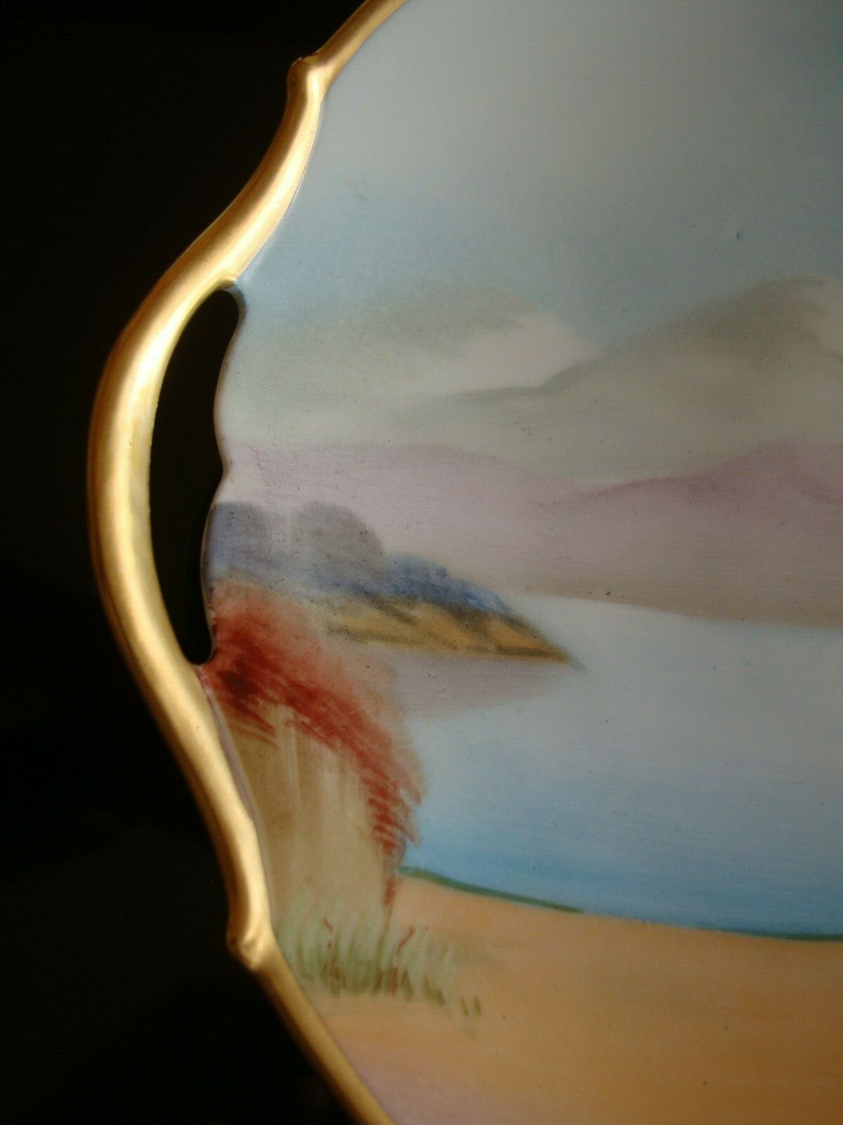 PICKARD HAND PAINTED VELLUM SIGNED “GASPER” CAKE PLATE, ITALIAN GARDEN, 10″