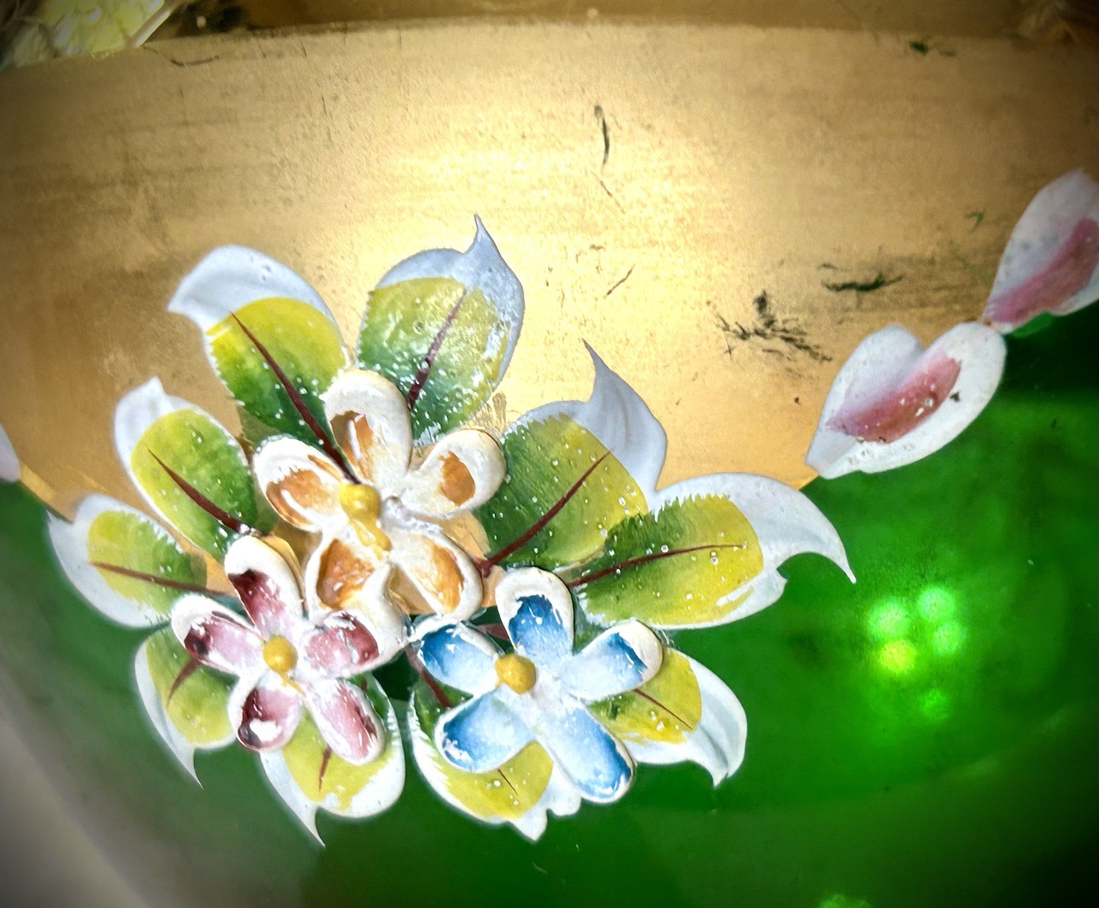 Vintage Seyei Victorian Glass Gold Trim Pedestal Bowl with Lid Made In Japan
